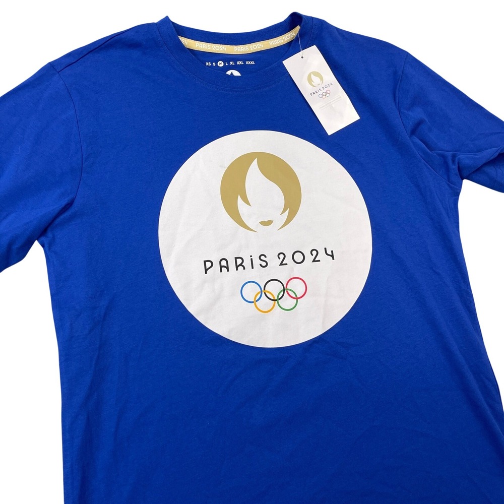 Paris 2024 Olympic Games T-Shirt Mens M Royal Blue Large Logo Graphic Cotton Tee